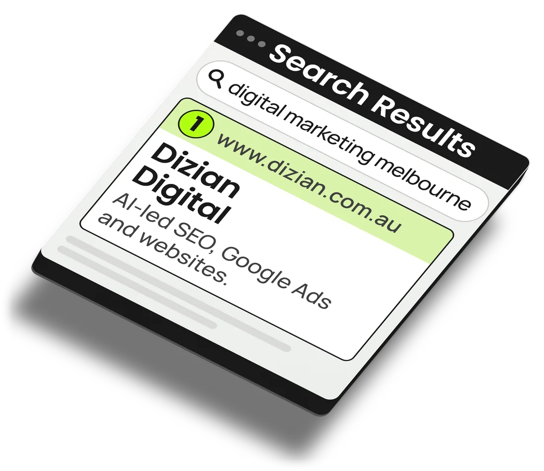 A search results page with Dizian Digital as the first result