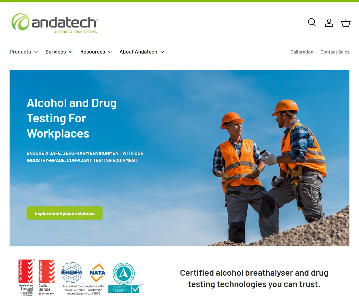 Screenshot of the Andatech website homepage