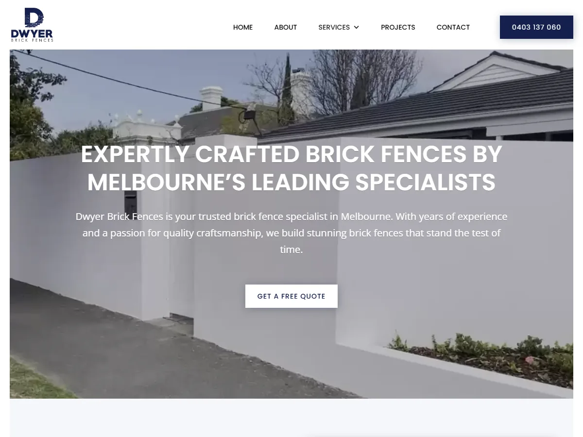 Screenshot of the Dwyer Brick Fences website homepage